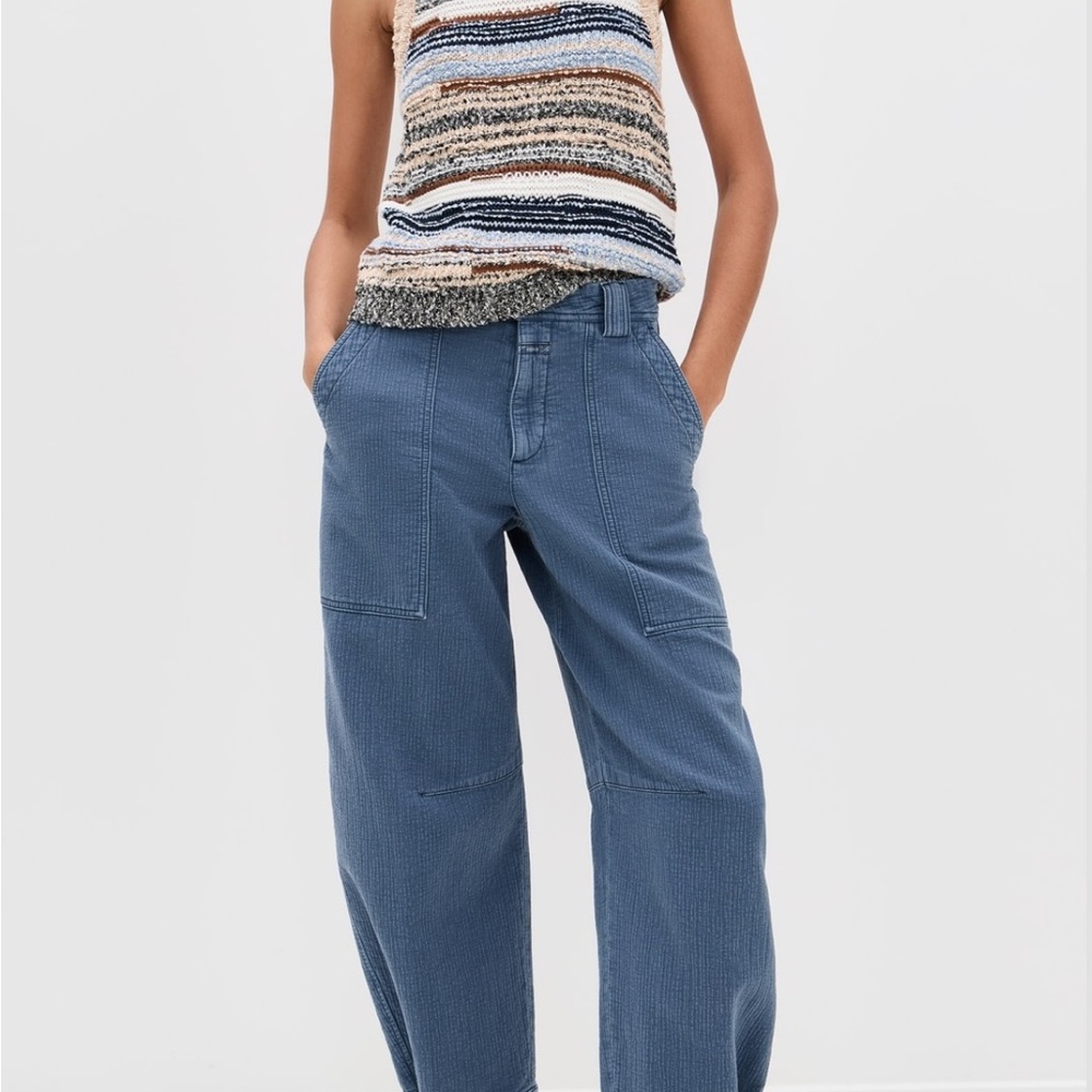 Closed Light Blue Textured Pants